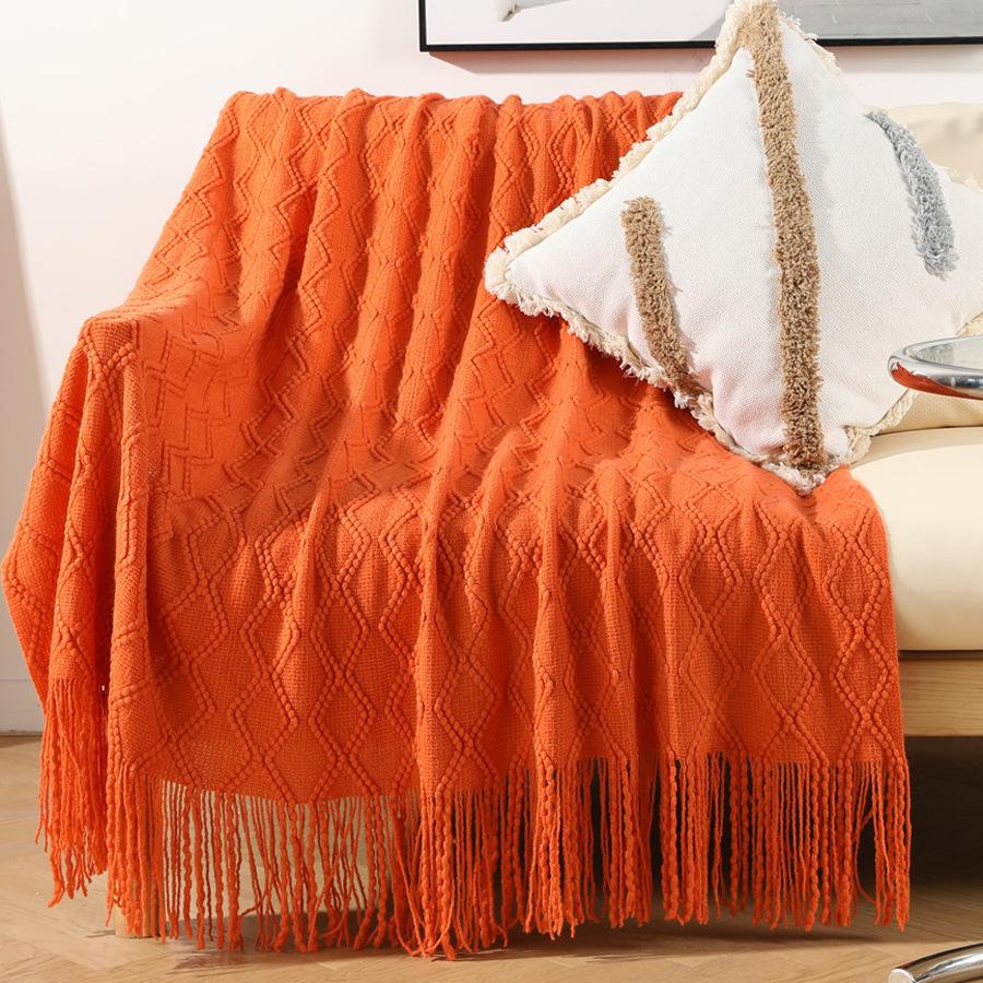 European-style autumn and winter blanket for nap, sample room bed tassel knitted blanket, thickened nap blanket for living room sofa and chair