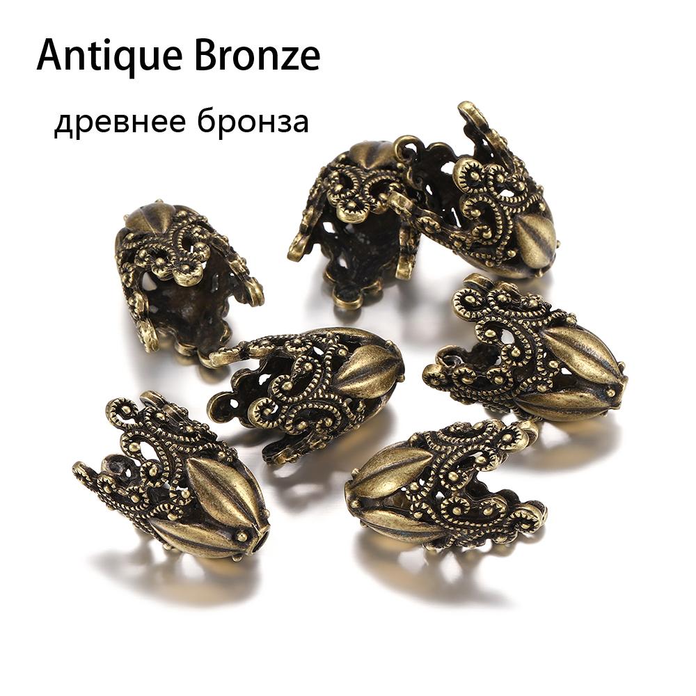 2Pcs Alloy Hollow Flower Beads Caps Various Shapes End Caps Connectors For DIY Earring Jewelry Making Accessroies Supplies