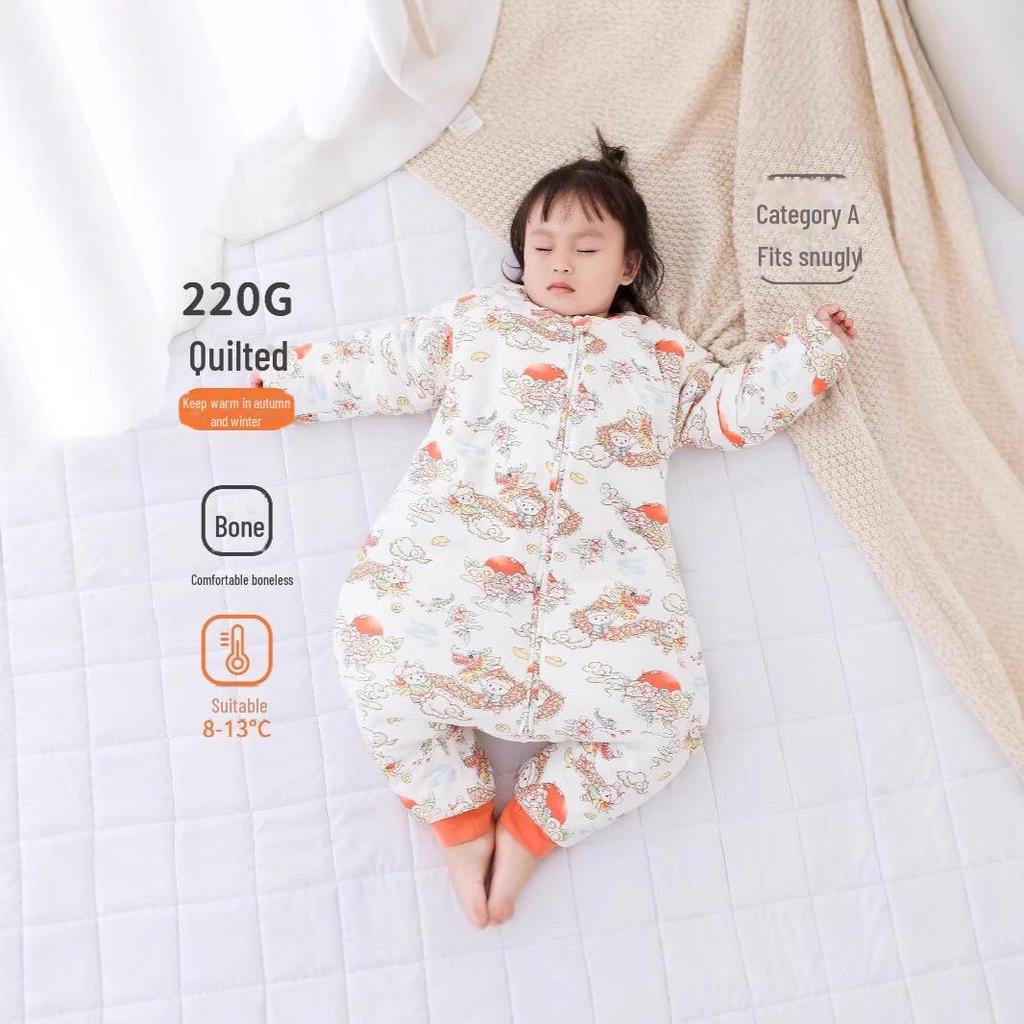 Sac de dormit gros din bumbac pentru bebeluși toamnă/iarnă cu design anti-lovire cu picioare despărțite și fermoar