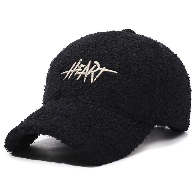 

Hat Winter Women s Peaked Cap Thickened Heattech Fashion Letter Embroidery Baseball Cap Wide Brim Big Face Small Face Black heart One size