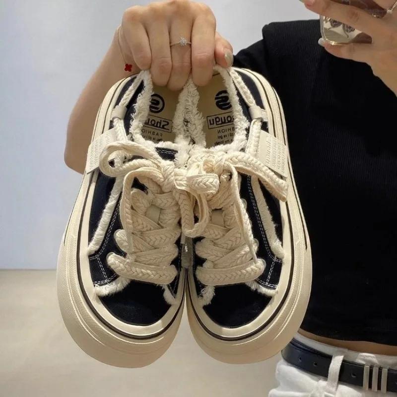 Fashion 35-40 Womens Flat Sneakers Style Breathable Floral Canvas Shoes 2024 New Autumn Thick Platform All-match Student Sneakers