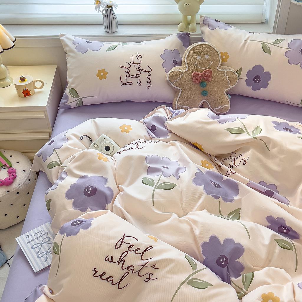 Thickened twill abraded four-piece set cartoon cute printed student dormitory bed sheet quilt set three-piece set