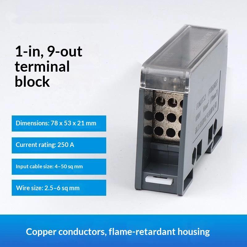 One In Multiple Out Din Rail Terminal Block 150A Universal Distribution Box Wire Connector Abs/Copper Power Junction Box