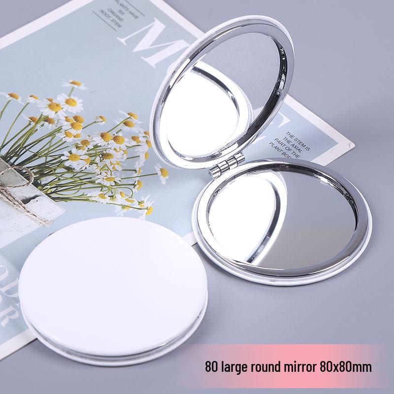 White PU Leather Folding Pocket Mirror - Creative Portable DIY Metal Student Mirror