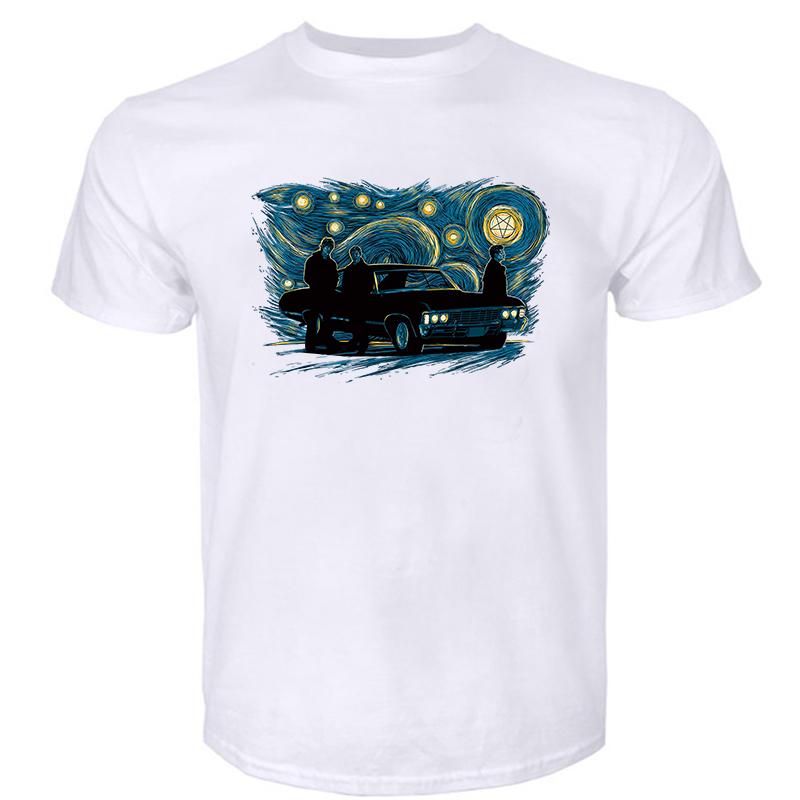 Classic Starry Night Supernatural T Shirts Short Sleeve Winchester Bros Tshirts Printed Tee Tops Soft Cotton Slim Fit Tshirts