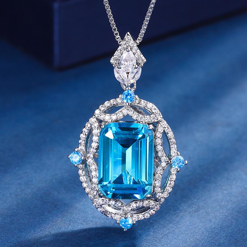 Jewelry Copper Bottom Gold-Plated Simulation Aquamarine Pink Diamond Small Fresh Set Pendant Ring 10 * 14