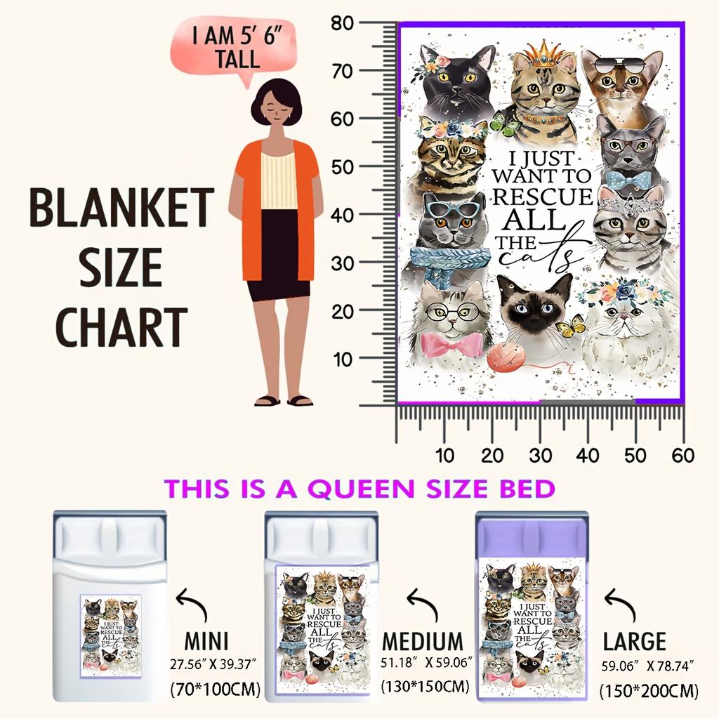 Watercolor cat costume pattern Flannel printed blanket suitable for all seasons suitable for living room office sofa and travel