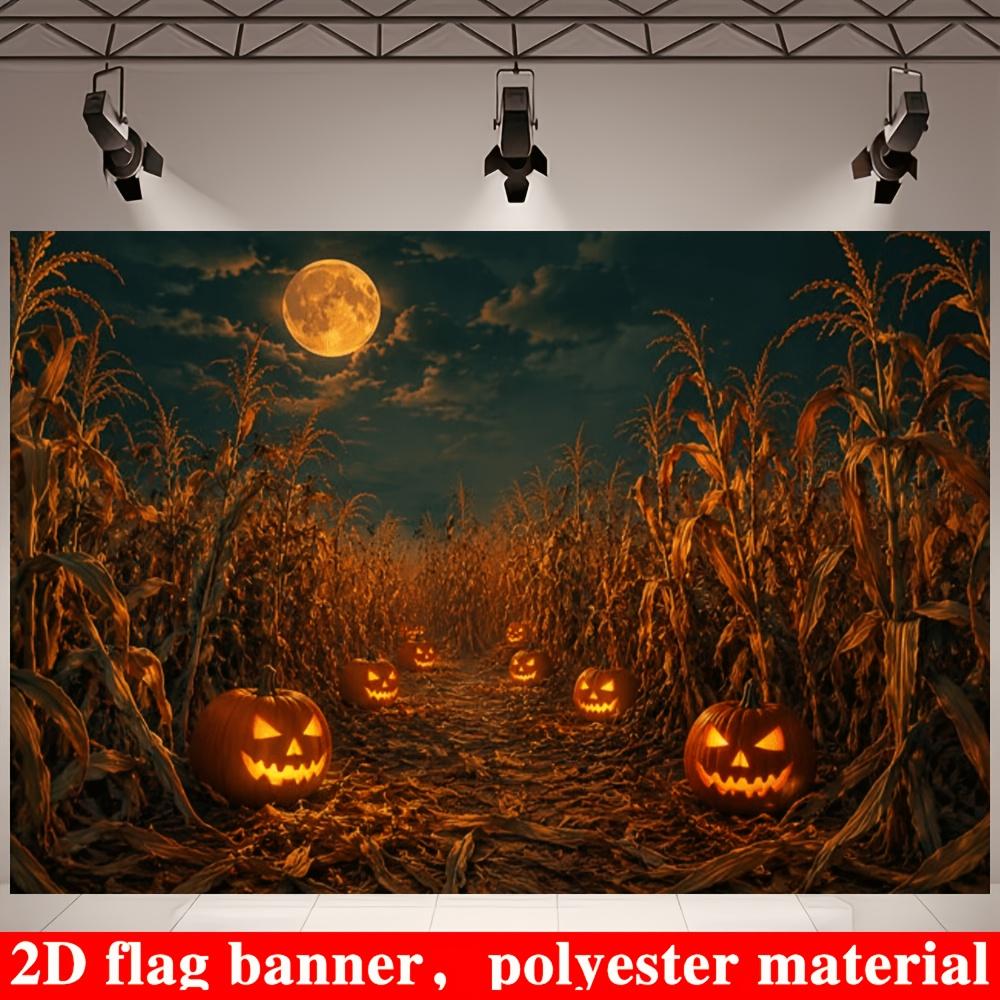 Halloween Lights Pumpkin Backdrop Banner Spooky Theme Party Backdrop Decor