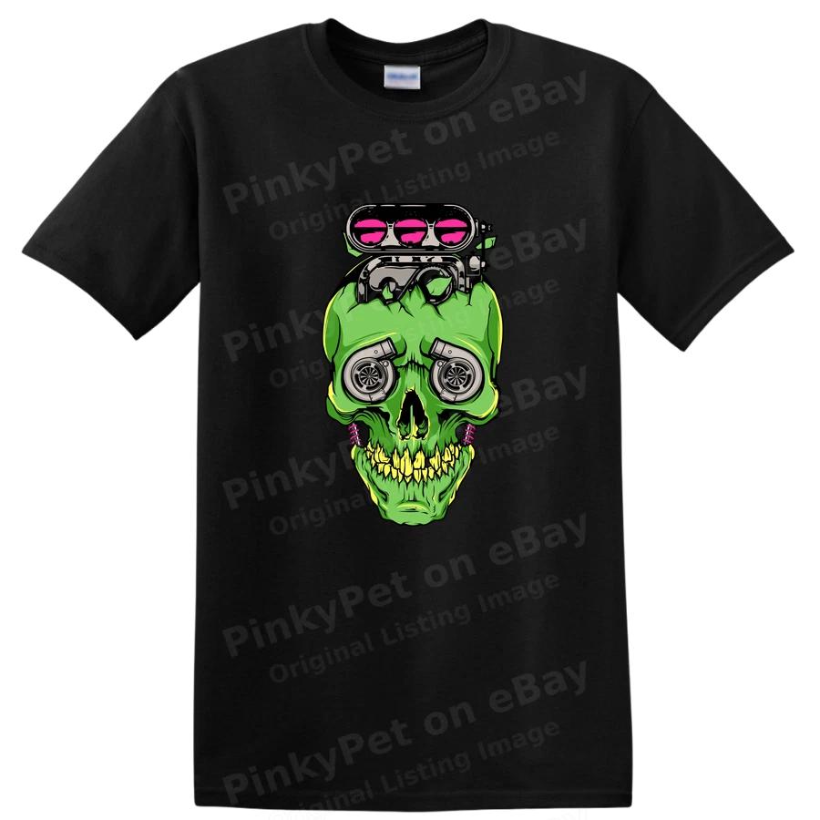 Green Skull Engine Graphic T Shirt Motorhead Gift Cool Tee Automotive Art
