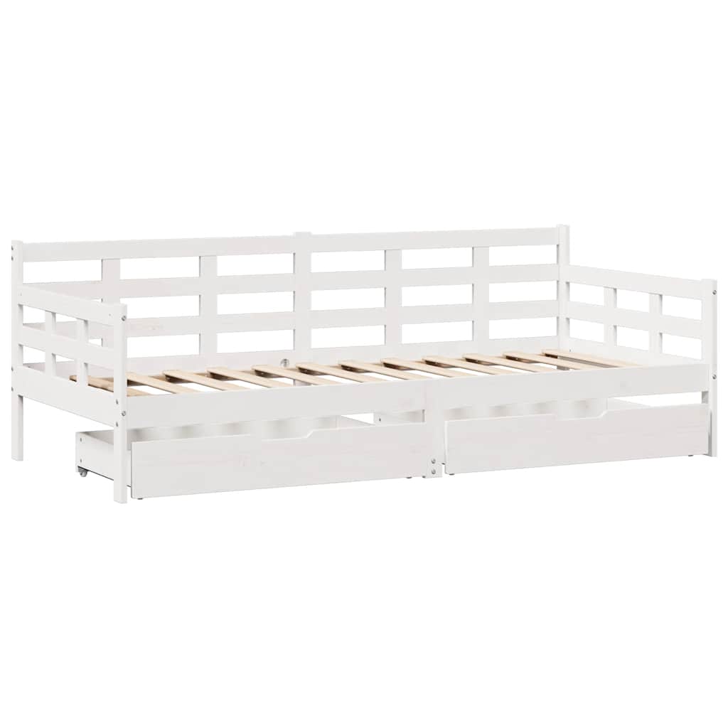 Daybed with Drawers White 90x200 Cm Pine Wood