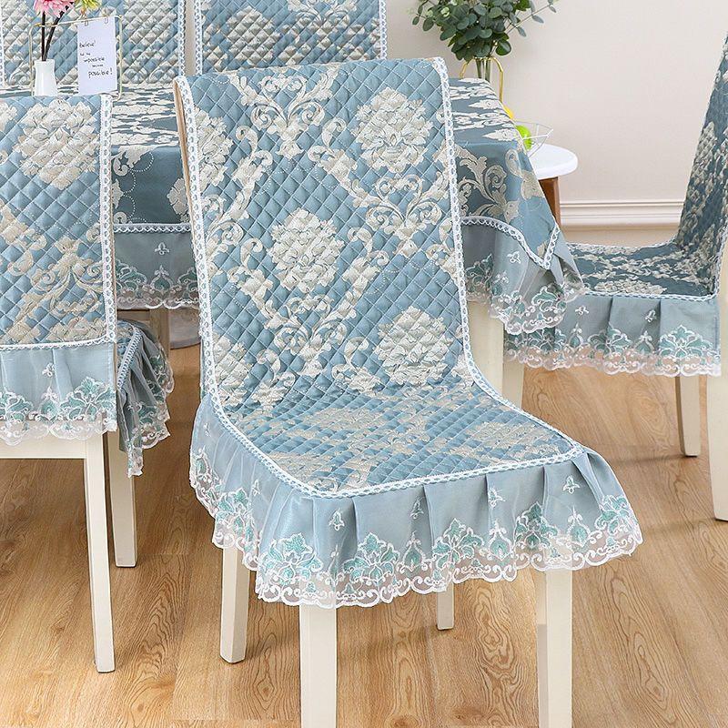 1pcs European Style Countryside Embroidery Dining Chair Covers Quilted Anti Slip Lace Ruffle Edge Chair Cushion Home Restaurant Fabric Decoration