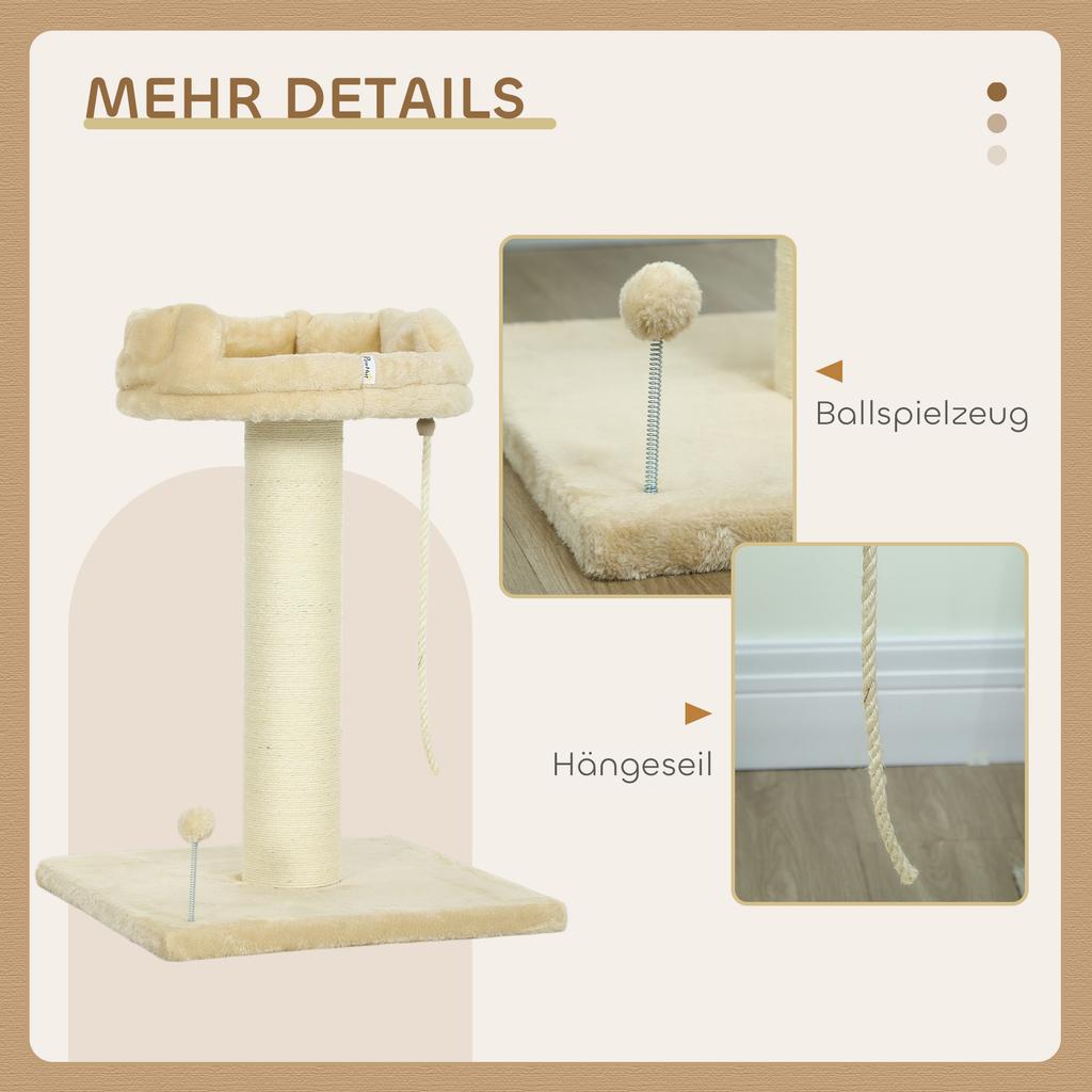 Scratching Post Cat Tree Cat Bed, 1 Cat Bed, incl. Cat Toy, 55 cm x 55 cm x 83 cm, Beige
