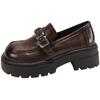 Brown British Style Thick Heel Platform Small Leather Shoes Women's 2025 New Autumn and Winter Versatile Height Increase One Pedal Loafers