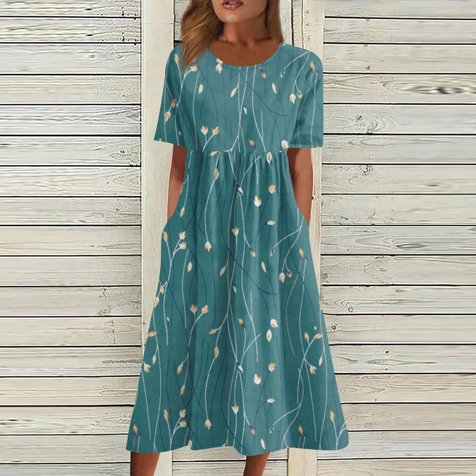 

Жен. Повседневные платья Платья с принтами Летние платья С принтами Плиссированные платья-миди с круглым вырезом Классический Классический На открытом воздухе Повседневные С короткими рукавами Свободные платья M