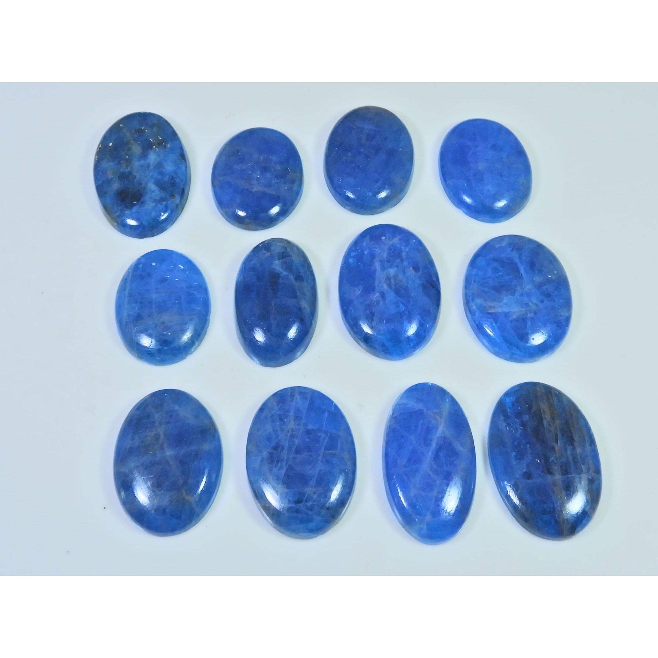 12Pcs Natural Blue Apatite Oval Shape Cabochon Loose Gemstone 305 Cts. Lot C-2437