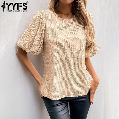 Damenmode, lässig, Sommer, Frühling, einfarbig, bedruckt, kurzärmelig, O-Ausschnitt, Blusen und Hemden