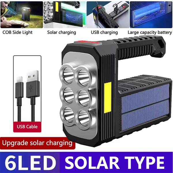 Torcia elettrica ricaricabile USB/solare a 8 LED Torcia tattica a batteria con faretto a lunga portata impermeabile multifunzione per esterni