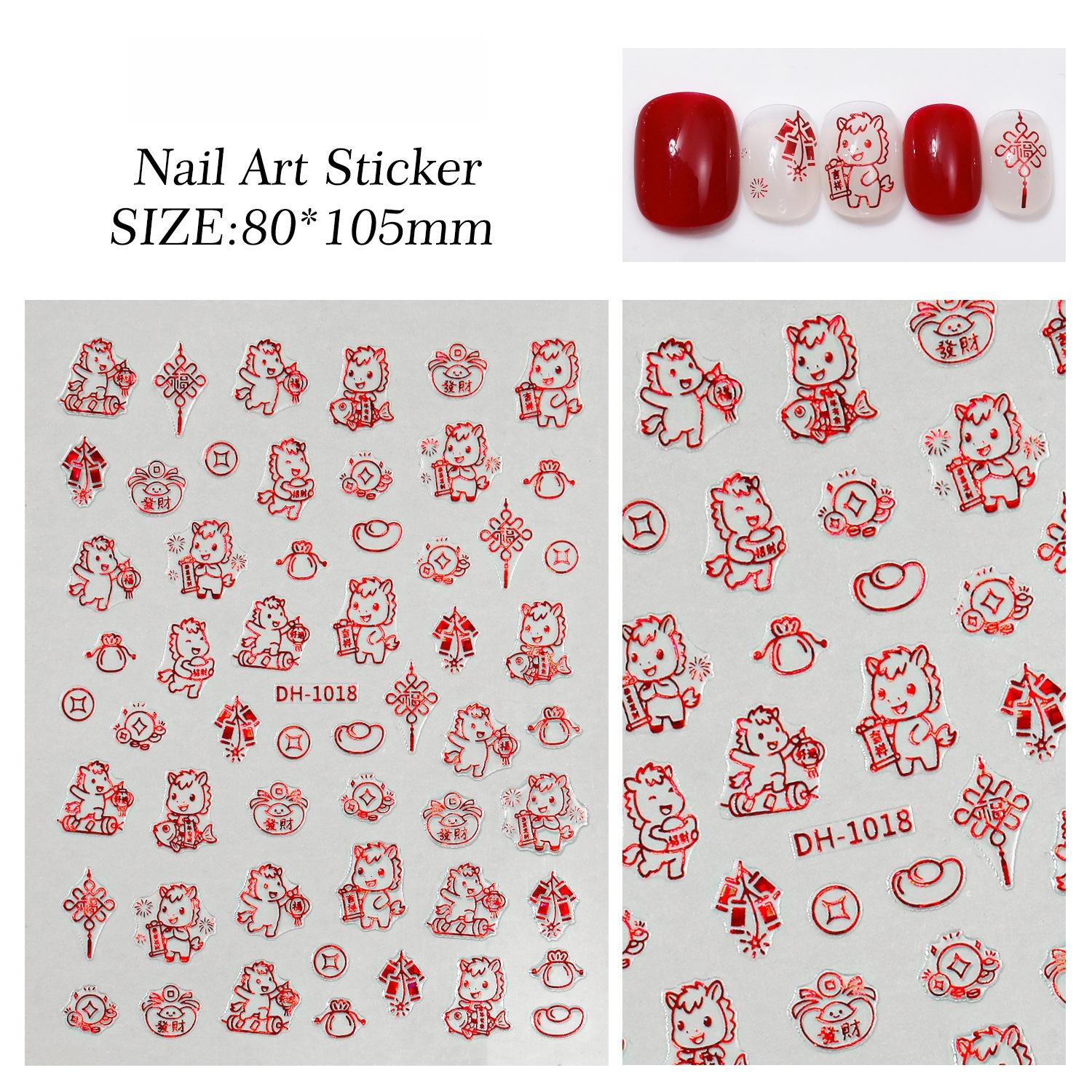 

Cute Cartoon Pony Nail Stickers New Year Diy Nails Art Decorations Year Of The Horse Manicure Decal Festival Accessories