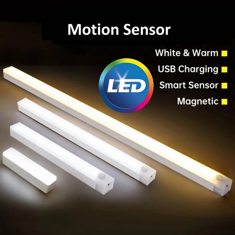 Dimmable PIR Motion Sensor LED Under Cabinet Light Rechargeable Night Light for Stairs Closet Hallway Bar