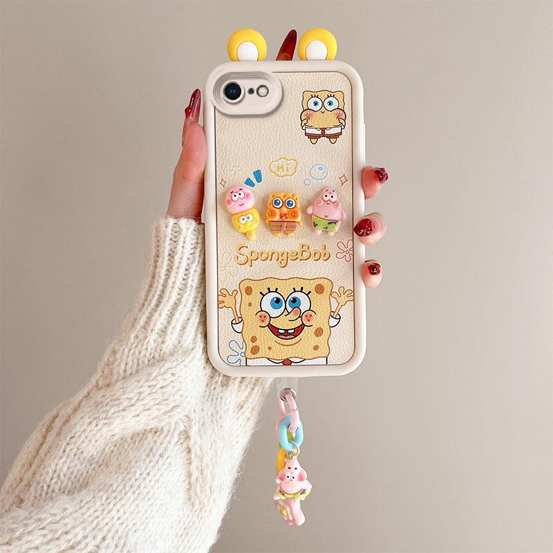 KEYSION Cute Ear 3D Cartoon Case for iPhone SE 2020 2022 with Bracelet Silicone Shockproof Phone Cover for iPhone 8 7 6s Plus