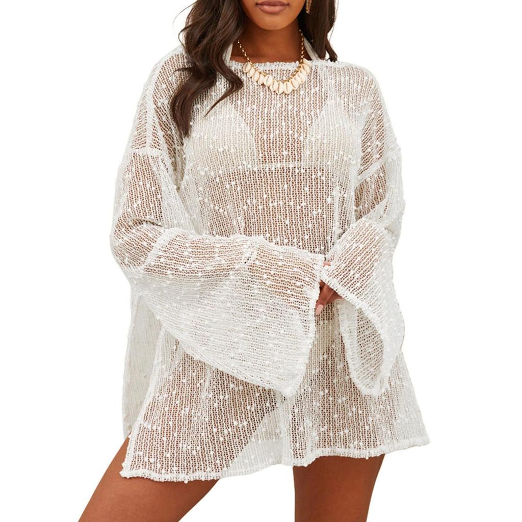 Knitted dress, beach skirt, cover up, women's loose new , casual color, knitted long sleeved
