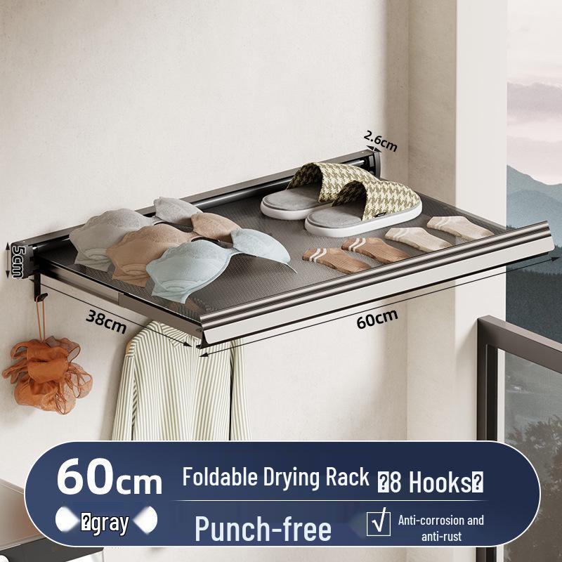Invisible Foldable Suction Cup Drying Rack: Punch-Free, Retractable Shoe & Clothes Hanger for Balcony