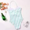 Women One Piece Swimsuit Strapless Bandeau Tie Front Ruched Detail High Cut Leg Swimwear Bathing Suit