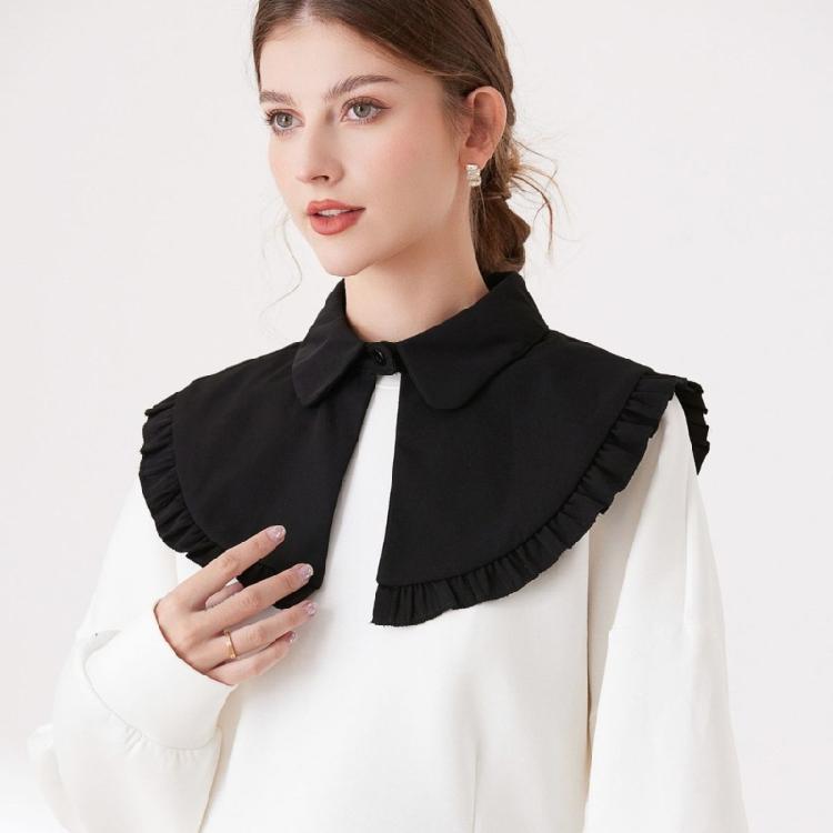 Women's Elegant Turn Down False Collar with Ruffled Trim Decorative Shawl Wrap Scarf Capelet for Dresses Blouse Top