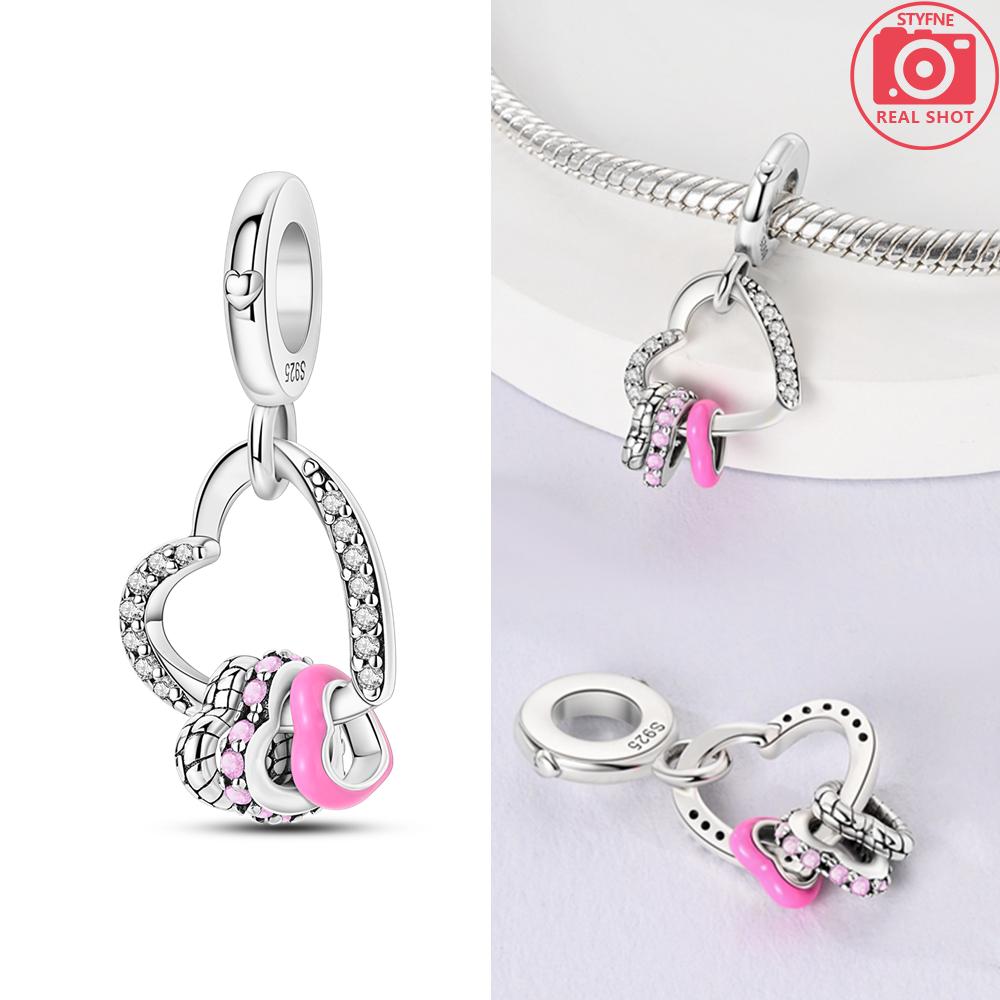 Copper Pendant Pink Ballet Girl Bow Charms Beads Fit Original Bracelet Necklace Jewelry Making For Women Diy