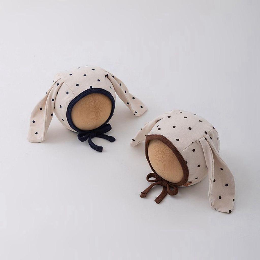 Niedliche Babymütze mit langen Ohren Beanie Punkt Schleife Neugeborenes Mädchen Baumwolle Schnürkappe Säugling Kleinkind Frühling Herbst Warme Ohrenschutzmützen