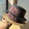 Elegant Retro Straw Hat Women's Summer Sun Protection Hat Printed Sun Hat Vacation Straw Top Hat