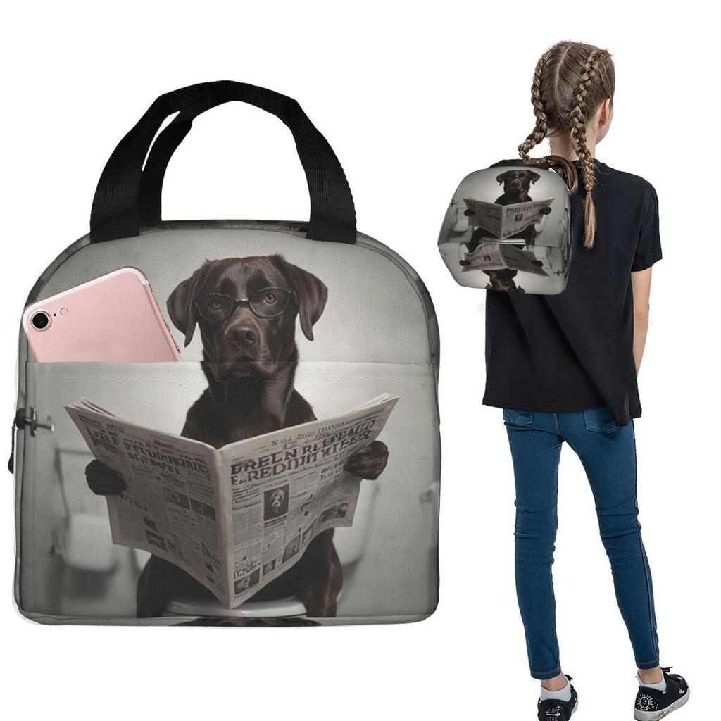 Chocolate Labrador Reading A Newspaper Insulated Lunch Bag for Women Kids Portable Food Boxes Thermal Lunch Box Tote