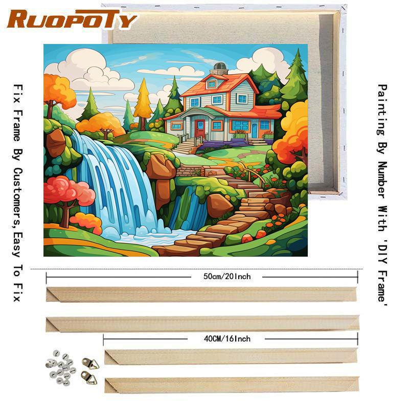

Рамка RUOPOTY, сделай сам, картина по номерам, деревенский пейзаж, каллиграфическая картина, акриловая картина на холсте для домашнего настенного художественного декора 40x50cm Diy Frame