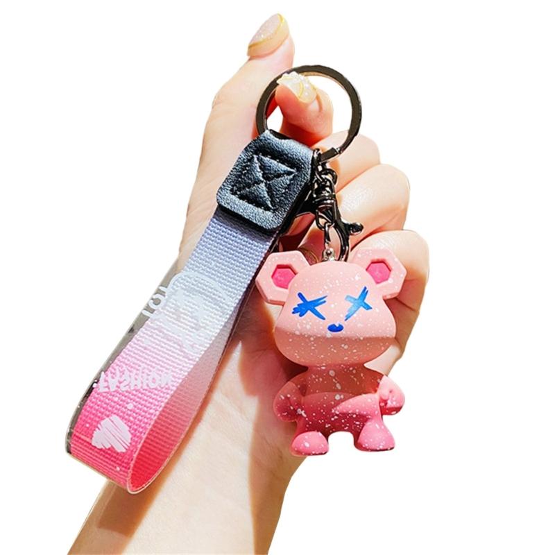 Unique Metal Keyring Color Changing Bear Resin Keychain Pendant for Couples and Friend