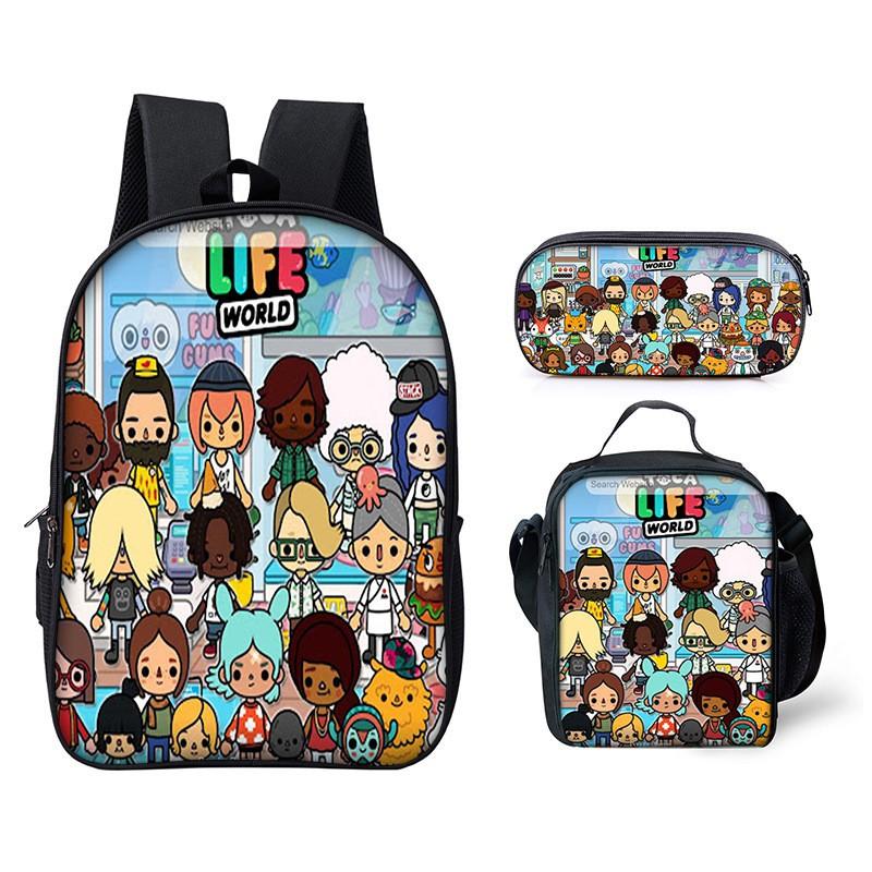 Toca Life World Cartoon-Aufdruck Kinder Schulrucksack-Set Mit Verstellbaren Luftpolster-Trägern Klassen 3-4