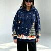 Womens Oversized Christmas Hoodie With 3D Print Loose Fit Large Slant Pockets Long Sleeve Holiday Party Casual Wear
