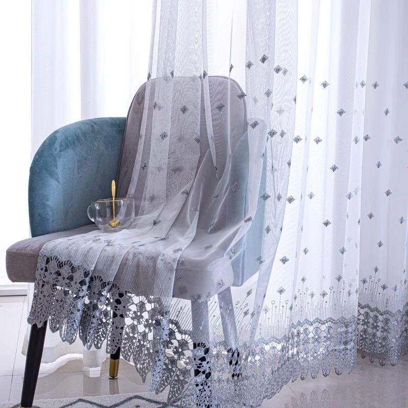 Nordischer Stickerei-Gaze-Vorhang, weißes Garn, transparentes Balkongarn, Wohnzimmer, Schlafzimmer, Erkerfenster, Stickerei, Fenstergitter