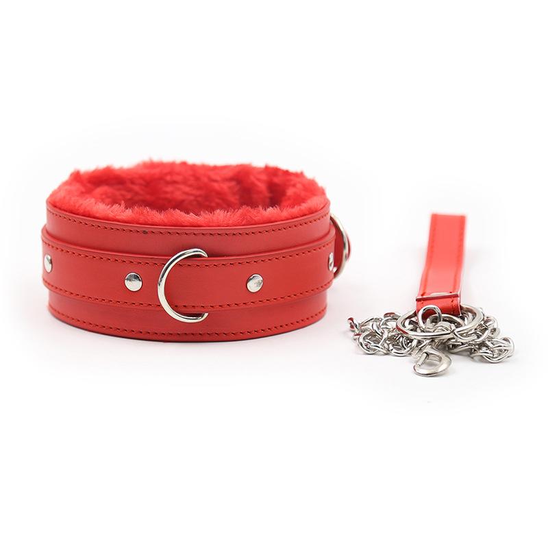 Bdsm Sex Collar Bondage Necklace Leather Plush Leash Steel Chain Dog Chain Punish Neck Collars Sex Toys For Woman Man Couples