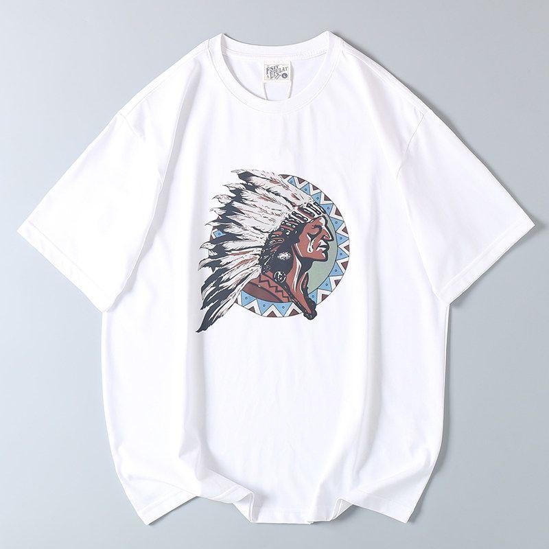 Vintage Trendy Printed Short-Sleeve T-Shirt for Men, Summer Casual Versatile Mercerized Cotton Tee, Export Surplus with Tags Removed