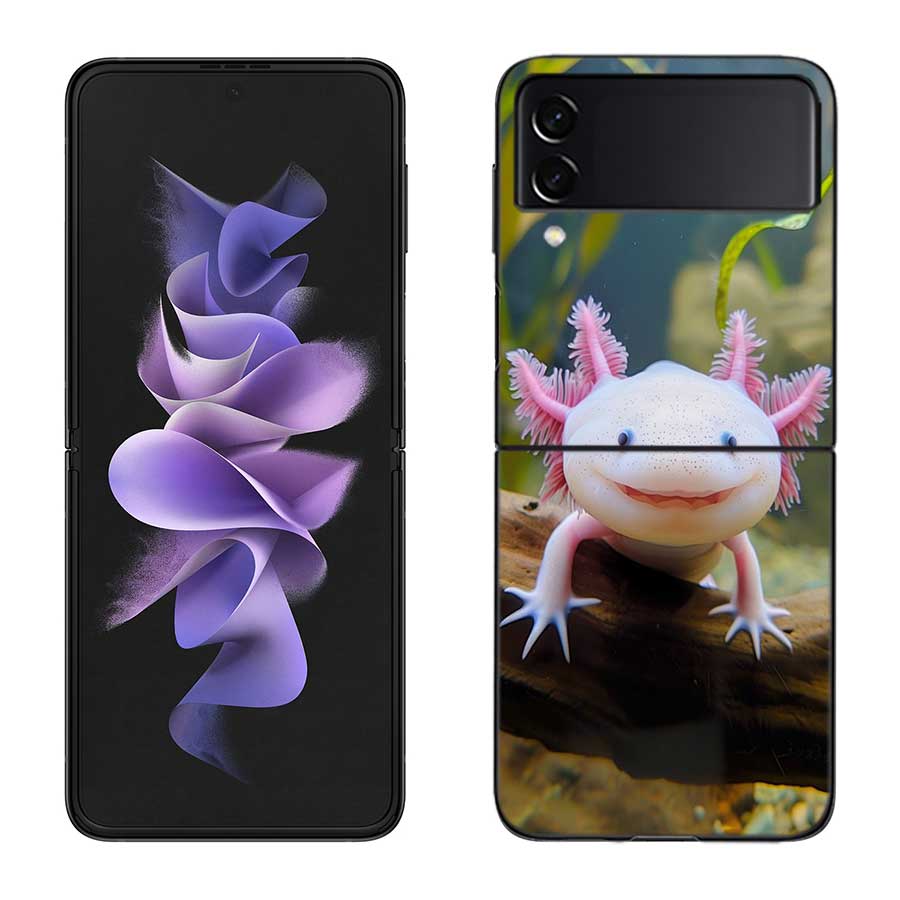 Smiling Salamander Phone Case For Samsung Z Flip 7 6 5G Galaxy Z Flip 5 4 3 Black Hard Cell Cover Luxury PC Shell Coque