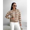 Womens Loose Fit Round Neck Long Sleeve Knit Sweater Striped Color Block Casual Pullover 2025