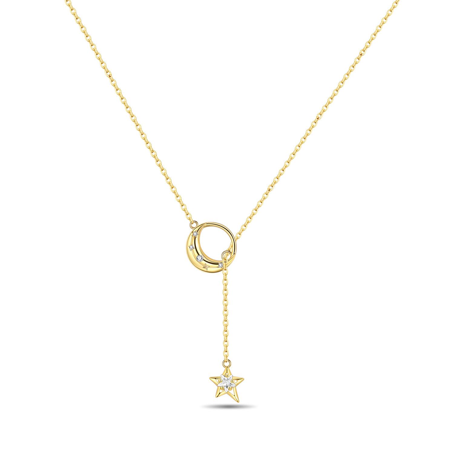

Orstarry S925 Silver Exquisite Star Moon Y-shaped Chain Pendant Necklace for Women Birthday Gifts Fashion Fine Jewelry