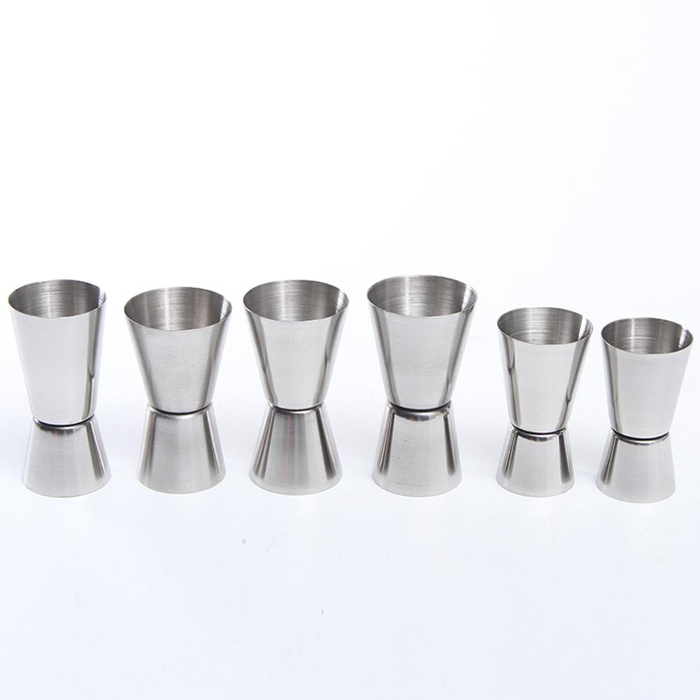 Cocktail Shaker Measure Cup Double Head Design Portable Silver Stainless Steel