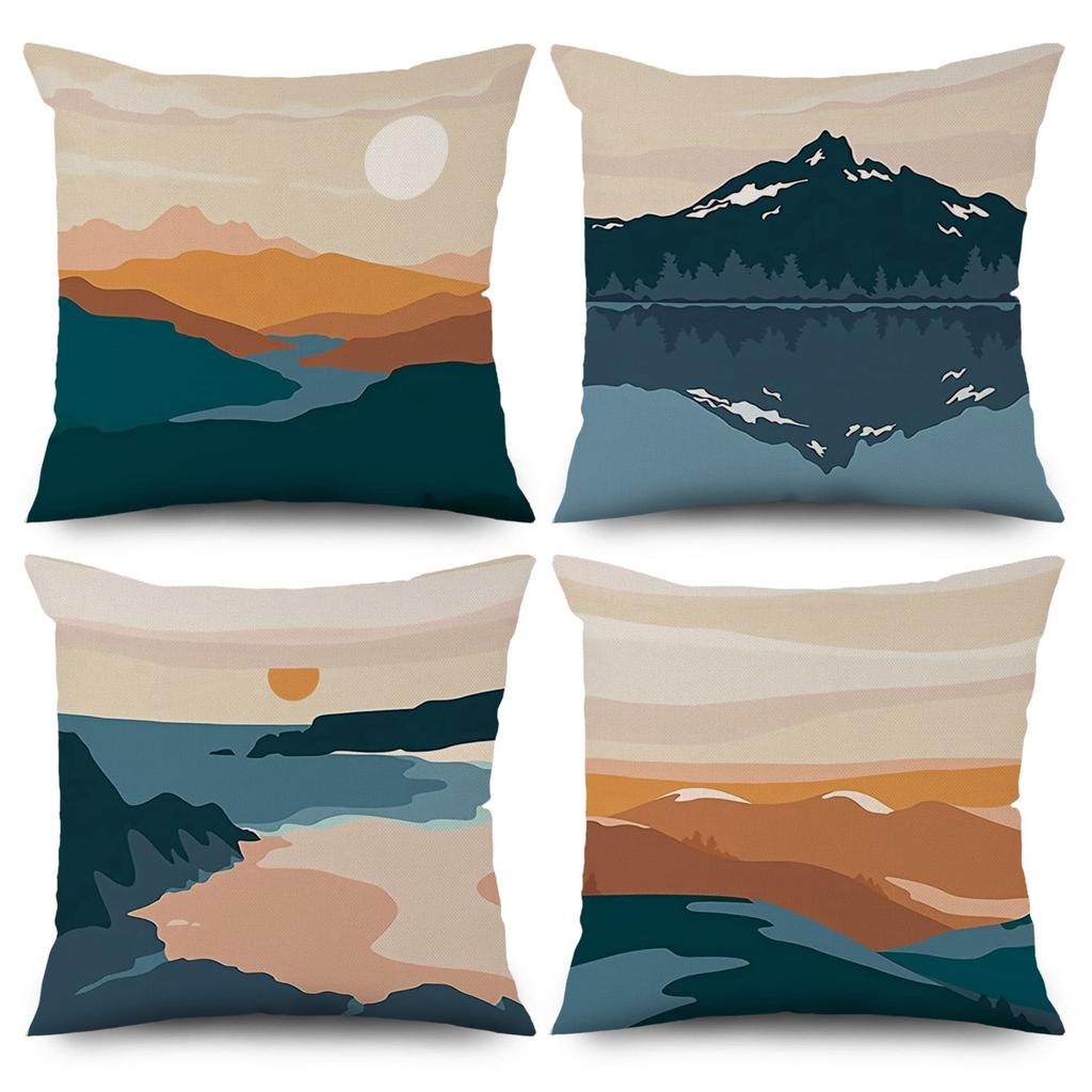 4Pcs Abstract Organic Leaf Printed Pillow Cover Polyester Cushion Case 2D Flat Printing Pillowcase Modern Home Decor Mcm Style
