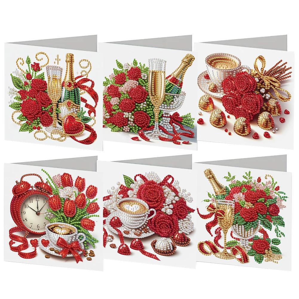 6Pcs Valentines Day Angel DIY Diamond Painting Card Diamond Drawing Card Diamond Painting Greeting Card for Family Friends Gift