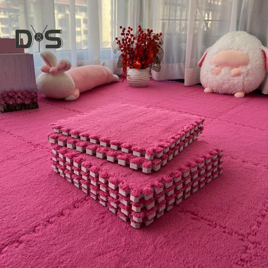 Plush Puzzle Carpet Interlocking Floor Mat DIY Non-Slip Carpet Tiles Baby Playmat for Living Rooms Bedroom Playroom Children's Rooms