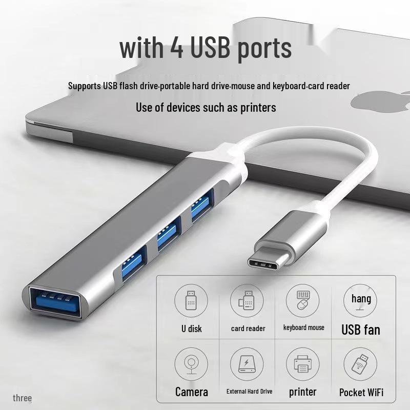 USB 3.0 Type-C Multi-Port Hub: One-to-Four Splitter for Mouse, Keyboard, and U Disk
