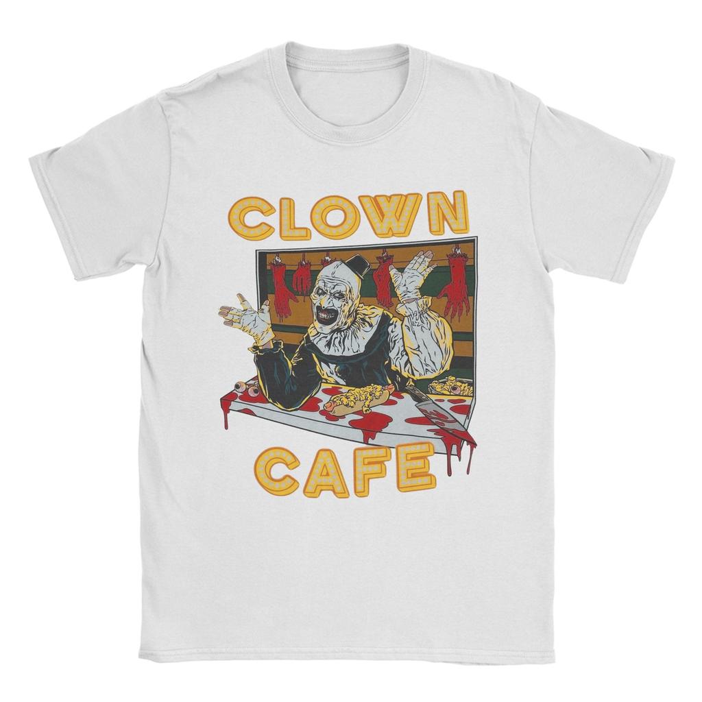 Vintage Terrifier Clown Cafe Art the Clown T-Shirts Men Crewneck 100% Cotton T Shirts Short Sleeve Tee Shirt Gift Idea Clothing