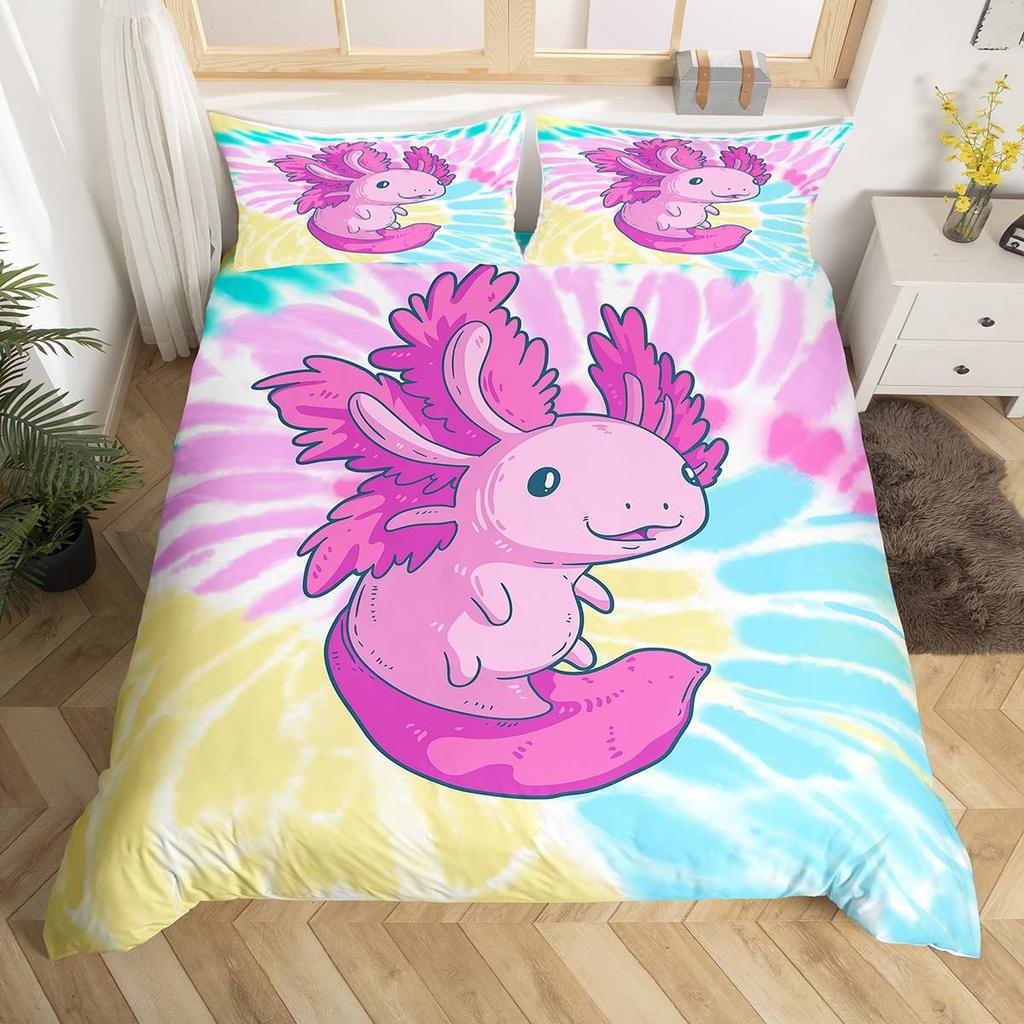 Cute Axolotl Duvet Cover Sets For Kids Boys Girls Lightweight Bedding Sets Cartoon Salamander Bedding Set Bedroom Decor No Quilt
