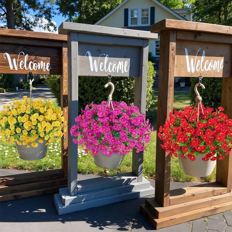 4 Bündel Künstliche Blumen Seiden-Prunkwinde Pflanzen Eukalyptus UV-Beständig Garten Sommerhaus Außen Dekoration